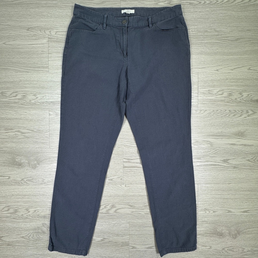 LOFT Women's Pants Julie Straight Leg Blue Grey Size 8T Linen Cotton Blend